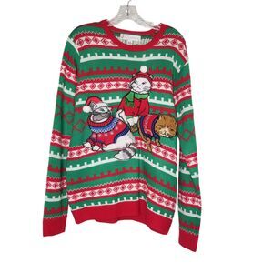 Jolly Sweaters Large Adult Ugly Christmas Cat Kitty Sweater Cat Lady Holiday